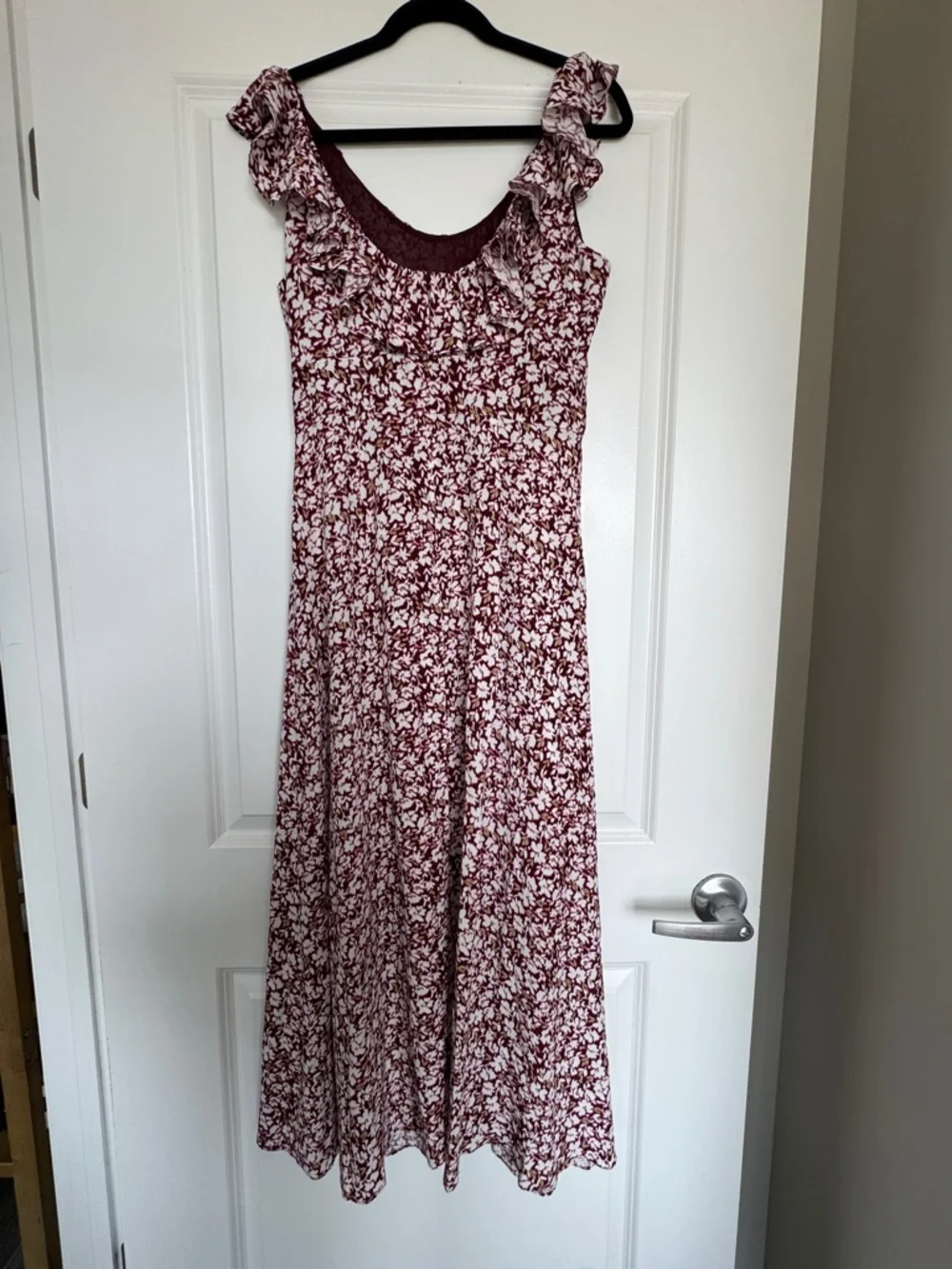 NWOT! MADEWELL Ruffled Scoopneck Maxi Dress Emma Floral Burgundy Size 4 🌸 - Picture 8 of 15